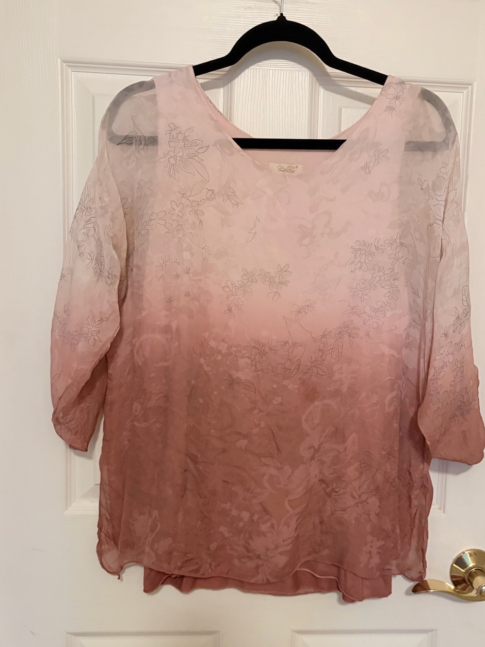 Women's Sheer Ombre Floral Blouse in Dusty Rose